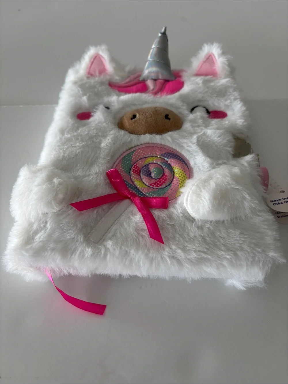 Claire's Fuzzy White Unicorn Journal with Lock and Key